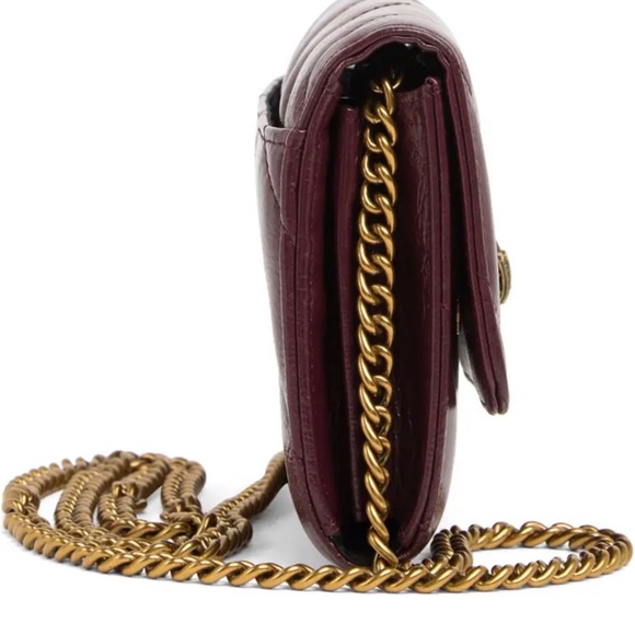 KURT GEIGER Soho Leather Chain Crossbody Wallet In Medium Red - Picture 4 of 5